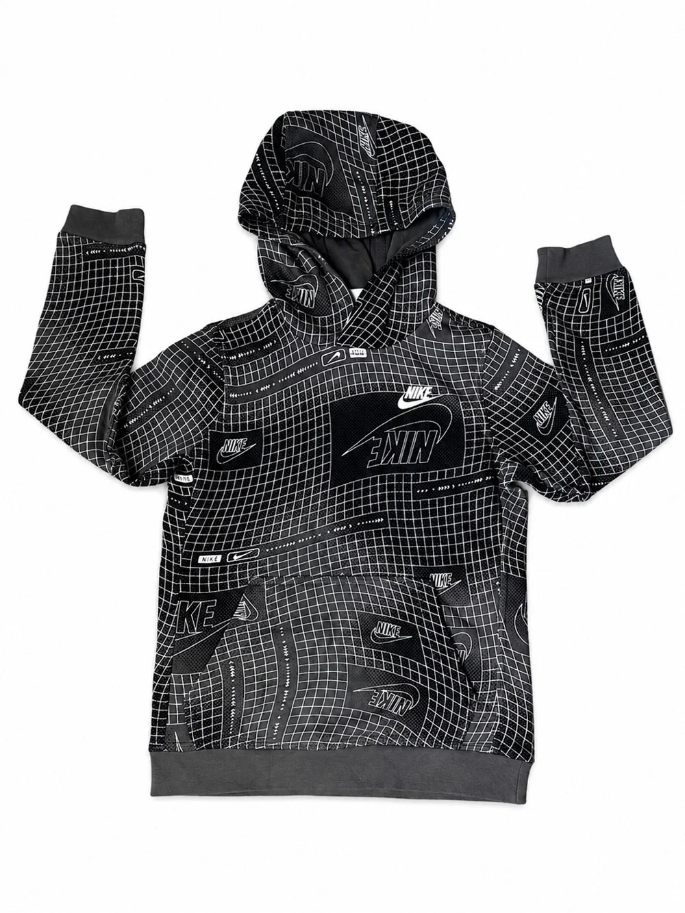 Nike Boys NSW Club Fleece AOP Grid Hoodie Glow In The Dark Size M DX5105-010
